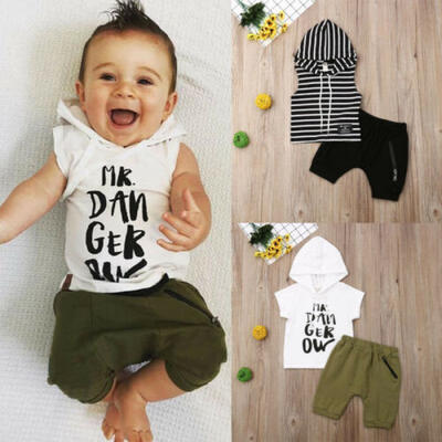 

UK Summer Toddler Baby Boy Clothes Sleeveless Hood Top T-shirt Shorts Outfit IN