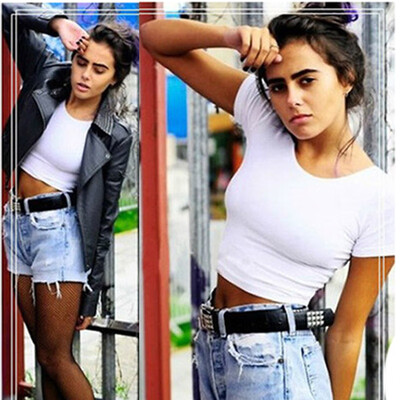 

Nomeni Short Sleeves Sexy Women Basic Tees Tops Cropped T-shirt Blouse White