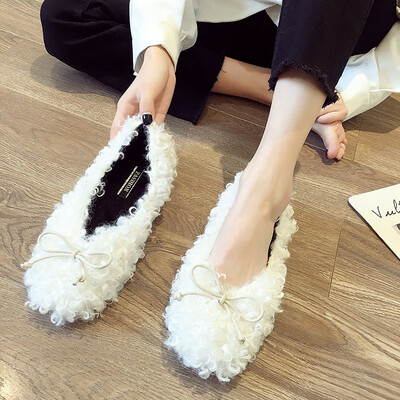 

Flat-bottom single-shoe womens autumn Korean ulzzang round-round light-mouth wool-wool bow-like fairy shoes