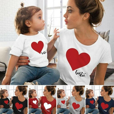 

Family Mother And Daughter Matching Clothes Heart Printed T-Shirt Tops Blouse