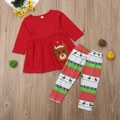 

2PCS Toddler Kids Baby Girl T-shirt Tops DressPants Leggings Christmas Outfits Clothes Set