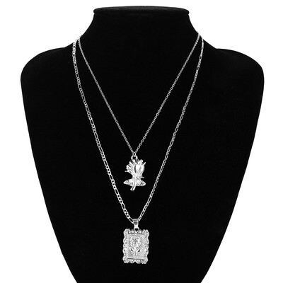 

Gold Silvery Color Alloy Pendant Necklace for Women Simple Female Long Chain Coin Necklace Rose Flower Collier 2018 Wholesale
