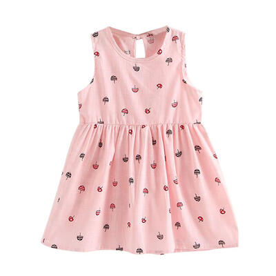 

Summer Backless Girls Dress Children Cute Umbrella Print Cotton Clothing