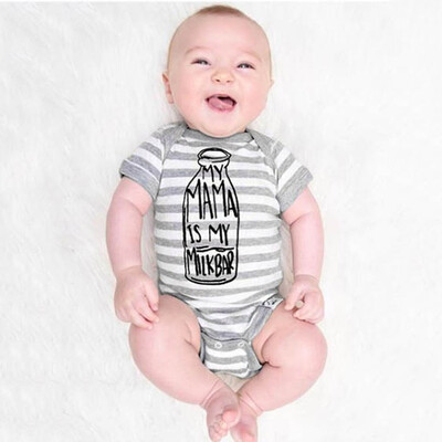 

Newborn Baby Girls Letter Striped Bottle Print Jumpsuit Bodysuit Romper Clothes