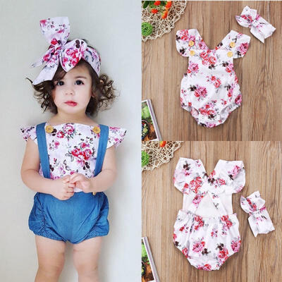 

Newborn Baby Girl Clothes Romper Bodysuit Jumpsuit Sunsuit Headband Outfit 0-24M