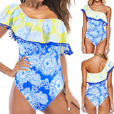 

Roseonmyhand Womens Sexy Ruffled One Piece Swimsuit One Shoulder Swimsuit Bikini