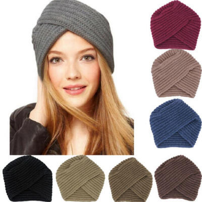 

Autumn Winter Men Women Crossed Outdoor Warm Wool Muslim Turban Knitted Hat Cap