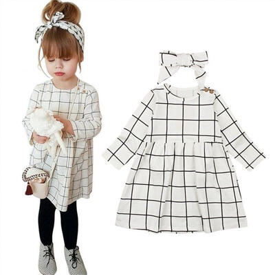 

Toddler Baby Girl Dress Long Sleeve Plaid Party Pageant Dresses Kids Clothes