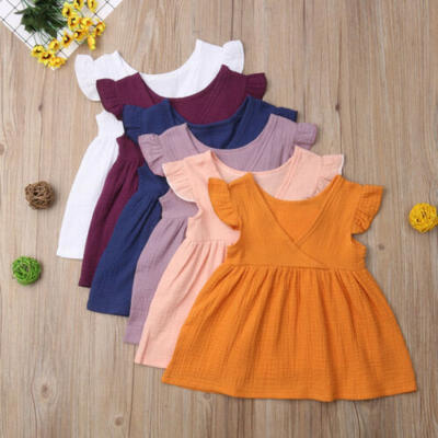 

Toddler Infant Kids Baby Girl Summer Solid Color Ruffle Party Dress Clothes 1-5Y