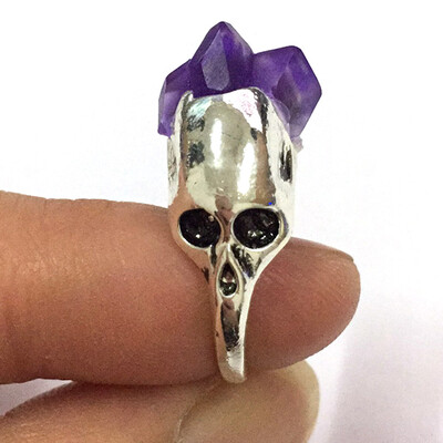 

Trendy Men Womens Natural Stone Skull Ring With Purple Gem Fashion Haloween Accessories