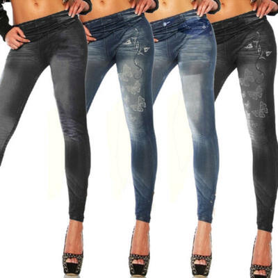 

Womens Denim Skinny Ripped Pants High Waist Stretch Jeans Slim Pencil Trousers