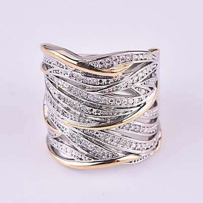 

Fashion Full Diamond Zircon Rings 18K Gold Plated Winding Multi-Layers Gold Ring Female Party Jewelry