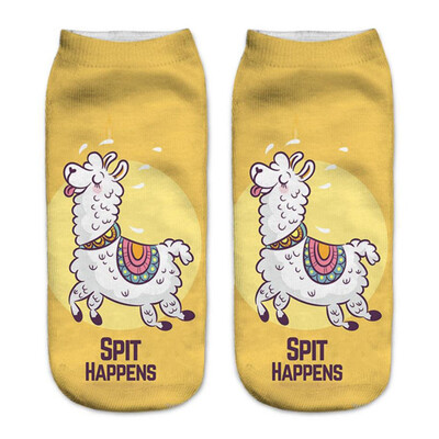 

1Pair Women Low Cut Ankle Socks Funny Llama 3D Printing Socks Cotton Hosiery Printed Alpaca Socks