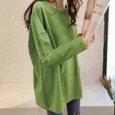 

Tailored Fashion Women Loose Solid Color Long Sleeve O-Neck Bottoming Shirt Casual Tops