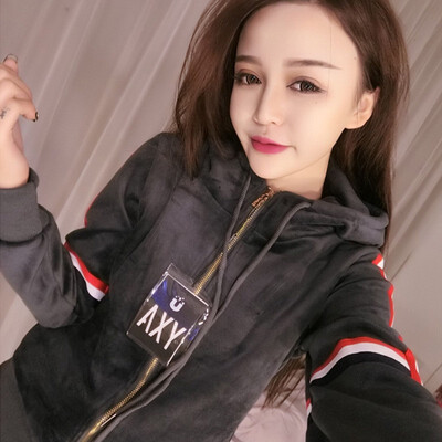 

European station golden fleece set for women with thickened fleece 2018 fashion new spring casual sport two-piece womens wear