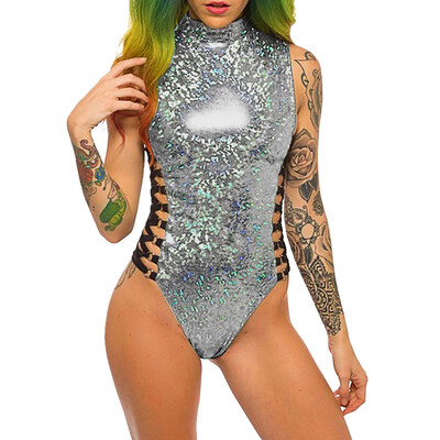 

Starmoon Women Fashion Sexy Colorful High Collar Zipper Radiation Tether Jumpsuits