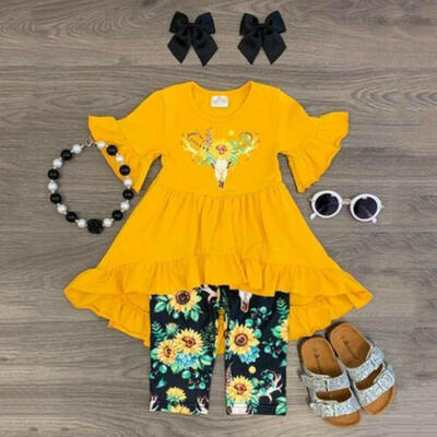 

2pcs Floral Kids Baby Girls Outfits Clothes Short Sleeve Tops DressPants Set UK