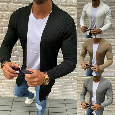 

Mens Knitted Cardigan Long Sleeve Casual Slim Fit Sweater Jacket Coat Tops