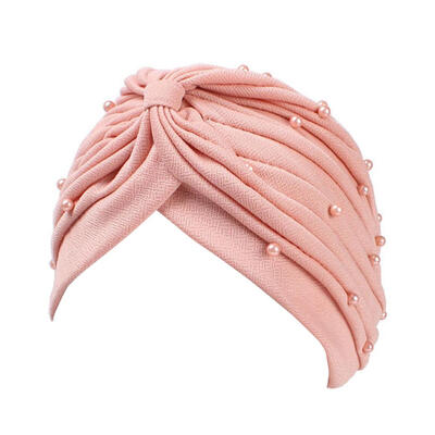 

Women Turban Hat Faux Pearl Pleated Muslim Hijab Stretch Cap Chemo Head Scarf