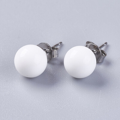

Porcelain Ball Stud Earrings with 304 Stainless Steel Findings White 185x8mm Pin about 06mm