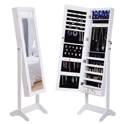 

Mirrored Jewelry Armoire Lockable Storage Cabinet with Lights