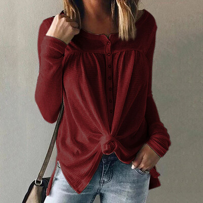 

Tailored Women Fashion Casual Button Shirt O-Neck Long Sleeve Tops Blouse