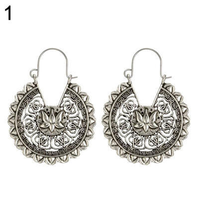

Women Vintage Jewelry Hollow Heart Lotus Geometry Circle Round Hoop Earrings