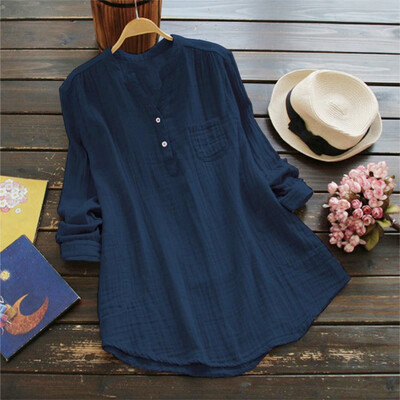 

Womens Tops Blouse Summer Fashion Long Sleeve Plain Loose Casual Shirts M3XL