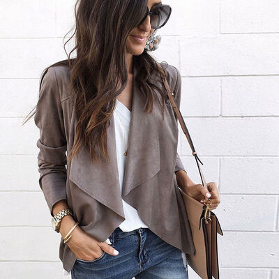 

SUNSIOM Womens Ladies Long Sleeve Waterfall Cardigan Blazer Coat Open Front Suede Jacket