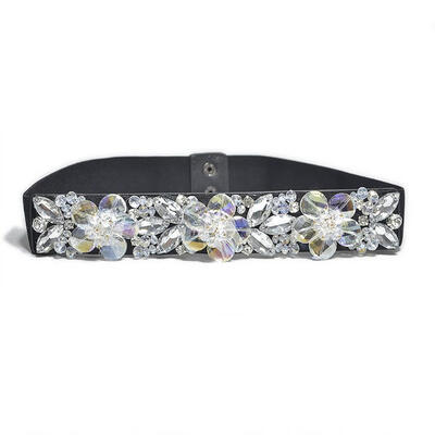 

Fashion Women Elastic Rhinestone Flower Waist Belt Bridal Dress Waistband Decor