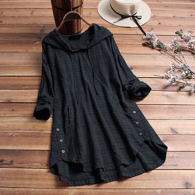 

Women Hooded Tops Long Sleeve Button Solid Color Casual Loose Shirts Hoodie