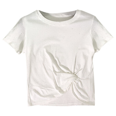 

Women tshirt Summer Casual Comfortable All-match Sparkly summer t shirt Twist Knot Short Sleeve Crop T-shirt