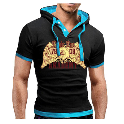 

Toponeto Summer mens fashion comfortable casual hooded stitching printed short sleeves