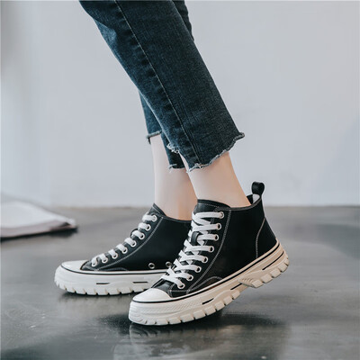 

High-top lace casual shoes female autumn new Korean version of the wild flat bottom shoes match