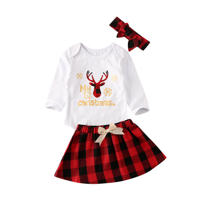 

3pcs Kids Baby Girl My First Christmas Romper Tutu Skirt Dress Outfits Xmas Set