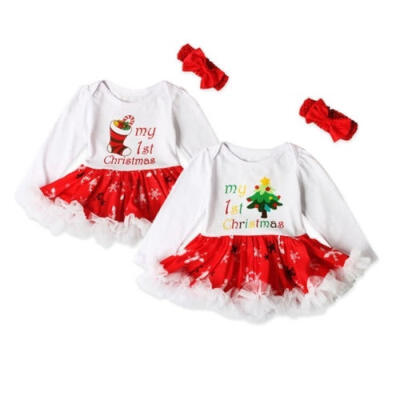

My First Christmas Newborn Baby Girl Tutu Dress Skirt Princess Kids Romper Outfits