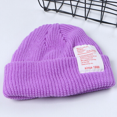 

Pasted letter original tide brand melon skin wool hat sailor short rogue retro Han hip hop ins knitted hat