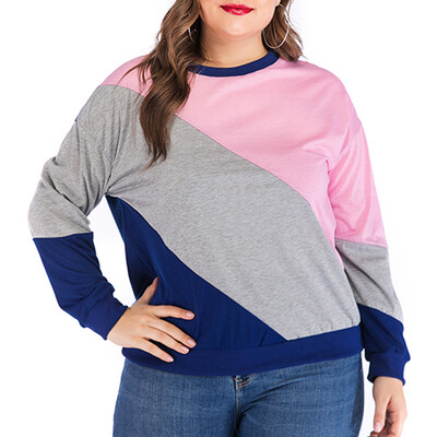 

Roseonmyhand Womens Plus Size Casual Patchwork Ladies T-shirt Long Sleeve O-Neck Top Blouse
