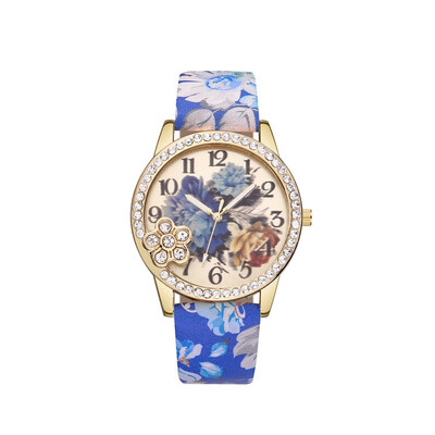 

Vintage Fresh Floral Pattern With Rhinestone Womens Watches Bayan Kol Saaty Fashion Simple And Cool Relojes Para Mujer