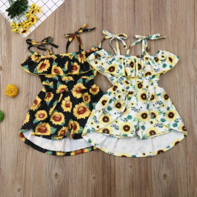 

US Summer Toddler Kids Baby Girl Clothes Sunflower Romper Jumpsuit Outfits Dress