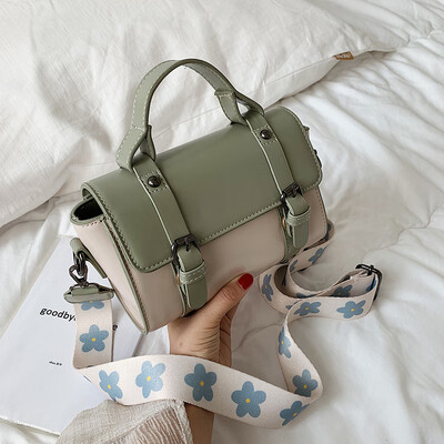 

French small bag female 2019 new fashion hit color handbag wild broadband shoulder slung Boston bag