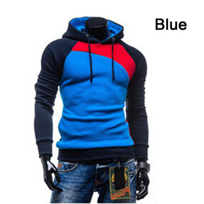 

Winter Fashion Stitching Color Drawstring Brushed Mens Hooded Sweater Coat Hoodies Sweatshirt
