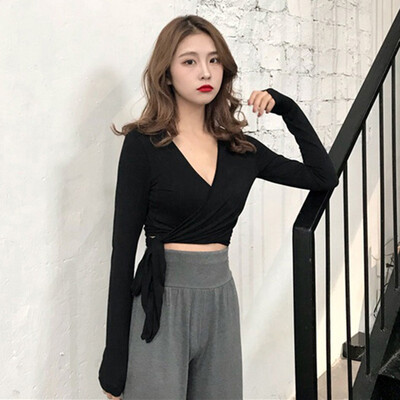 

Womens Ladies Cotton Blends Tops T-Shirt V-Neck Slim Fit Long Sleeve Solid Color