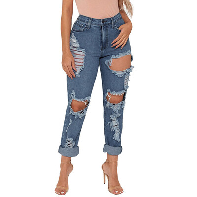 

Gobestart Fashion Womens Pocket Hole Denim Button Zipper Sexy Slim Skinny Fold Pants Jeans