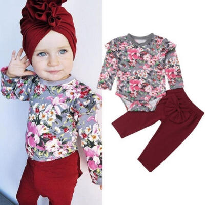 

2Pcs Pretty Baby Girls Floral Long Sleeve Tops Romper Jumpsuit Pants Leggings Outfits Set Clothes 0-24M