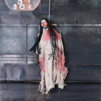 

New Hot Halloween Voice Control Ghost Toys Hanging Props With Glowing Eyes Horror Sound Costume Party Pendant Decoration