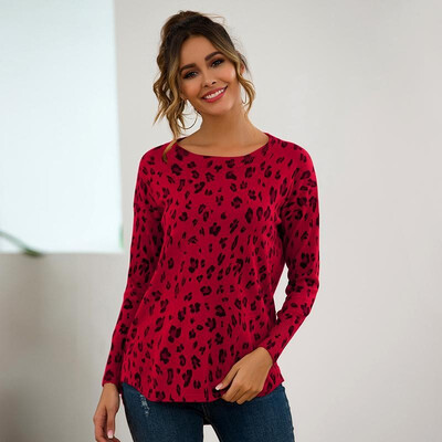 

Women Loose Knitted Sweater Stitching Leopard Print Casual Pullover Long Sleeve O-neck Basic Oversized Tops BeigeCoffeeBurgundy