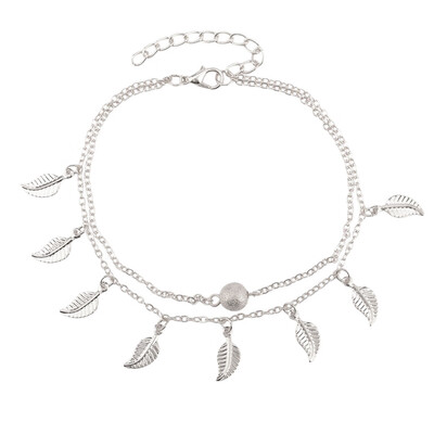 

Summer Beach Double Layers Anklet Chain Leaves Pendant Anklets