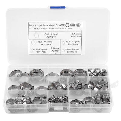 

80pcsLot 304 Stainless Steel Single Ear Hose Clamps 7-21mm Assortment Kit