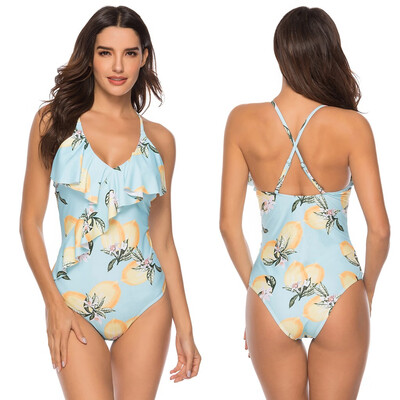 

Roseonmyhand Women High Waist Backless Cross Swimwear Ruffle Swimsuit Push Up Padded Bikini